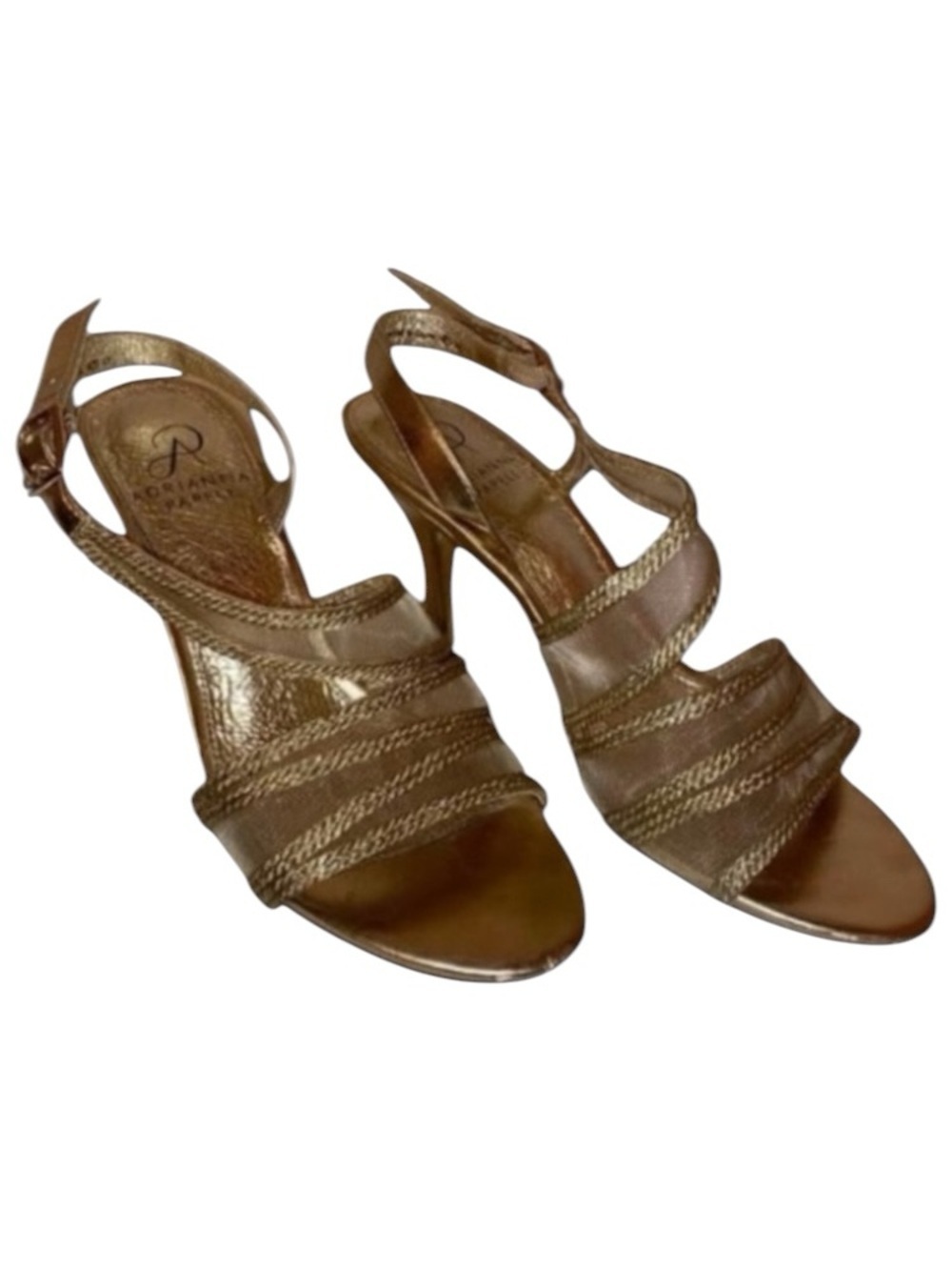 ADRIANNA PAPELL Metallic Strappy Dress Sandals SZ 6.5M GLD